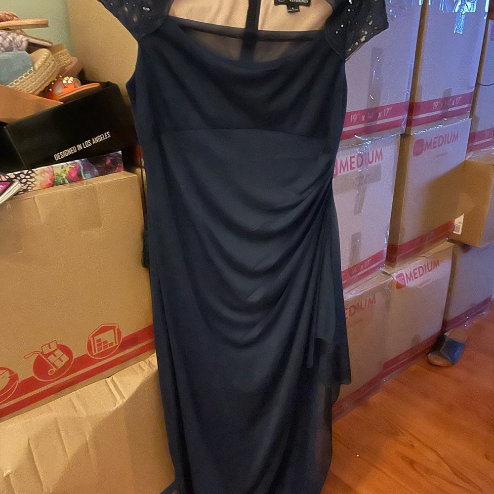 Alex Evenings Blue Ruched Asymmetrical Gown